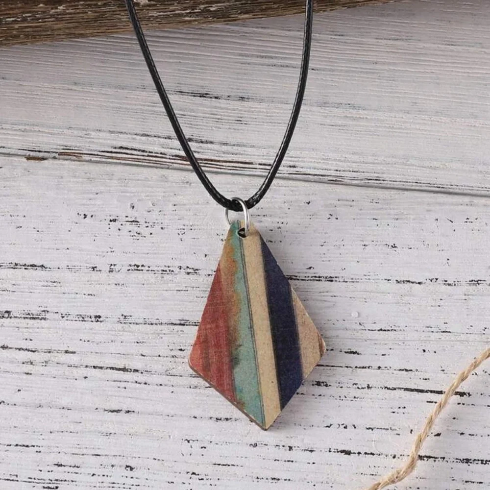 3pcs/set Vintage Bohemian Style Turquoise Stripe & Geometric Wood Double-sided - Picture 3 of 5